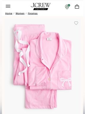 J. Crew Factory Light Pink Pajama Set with Embroidered Bow Detail